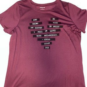 Edgar Allan Poe Quote Maroon T-shirt from Torrid